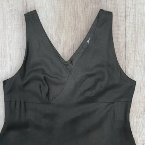 LENNIE by NINA LEONARD V-Neck Fitted Trumpet Flared Black Linen Dress 12 - Picture 5 of 8